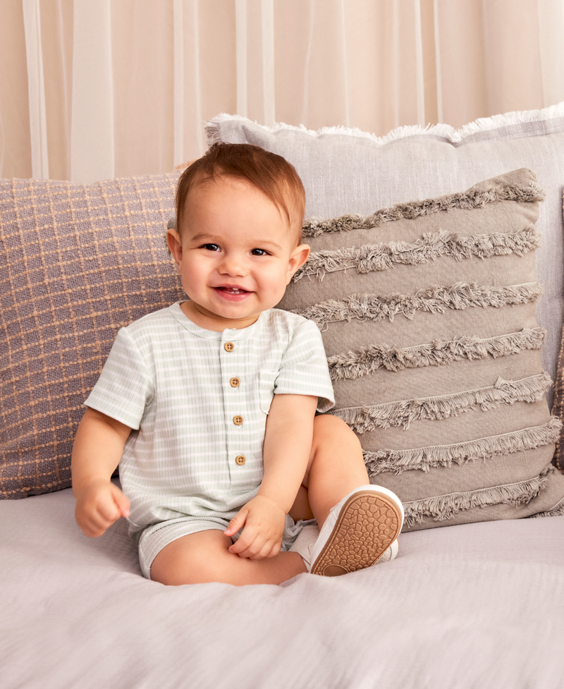 LITTLE ME BEBE NIÑO ROMPER DINO FRIENDS GREEN 2PZS