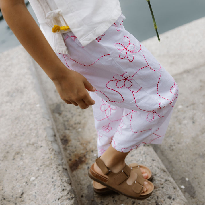 Piglo Conjunto Top Amarrado y Pantalón Jardín Blanco y Rojo para Niña