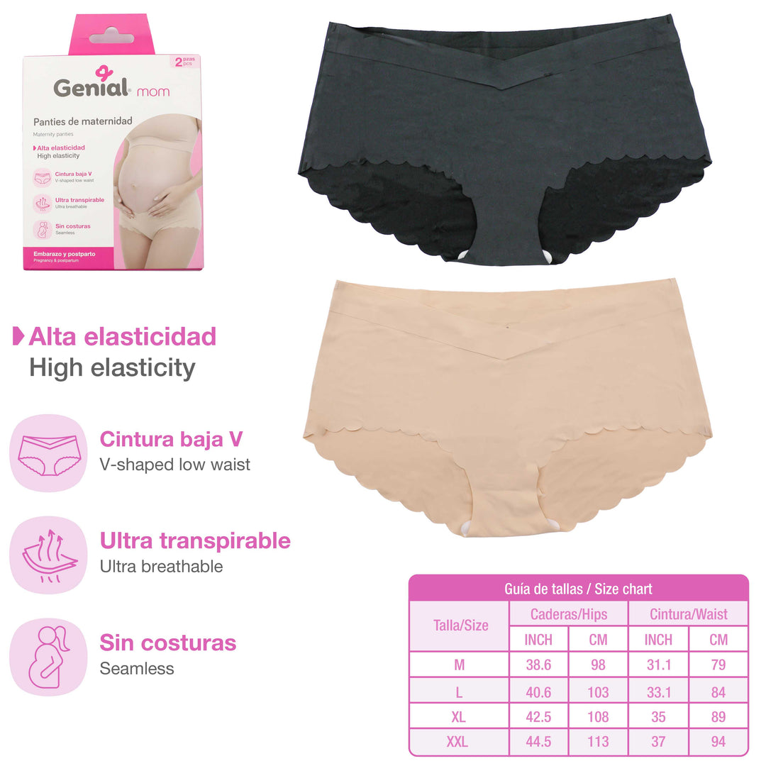 Panties de Maternidad Cintura Baja en V - Beige (Pack 2)