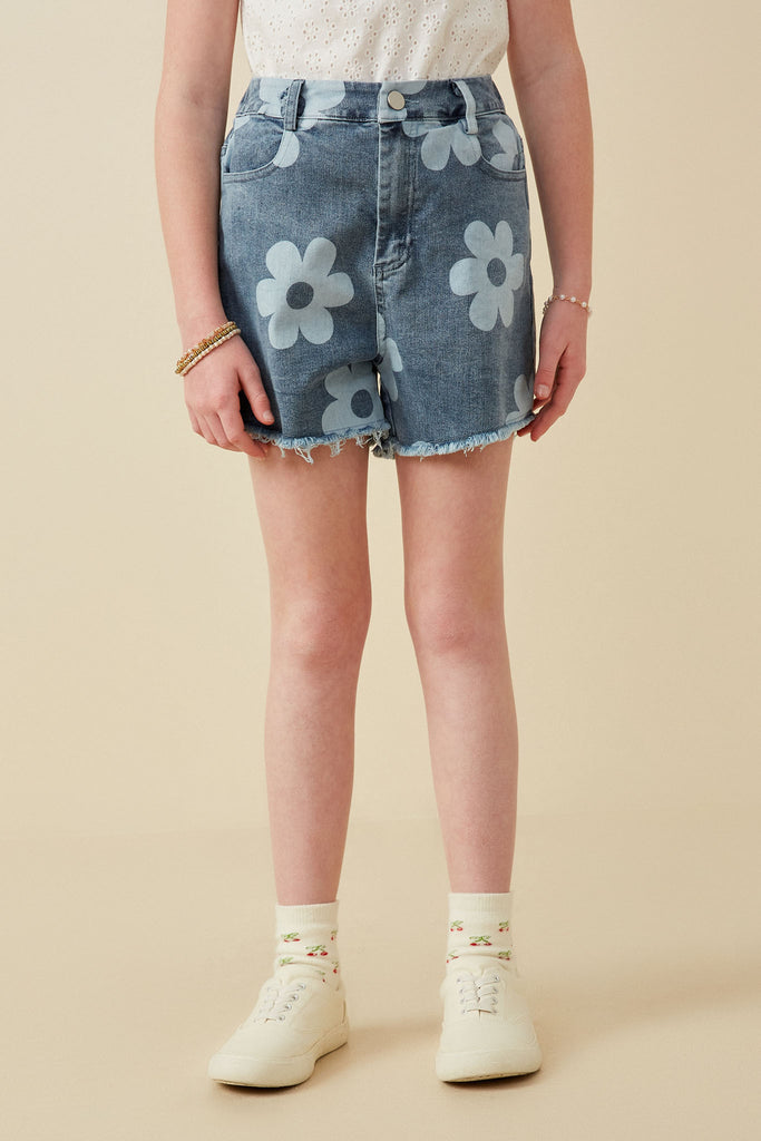 HAYDEN NIÑA SHORT DENIM PRINTED FLOWERS