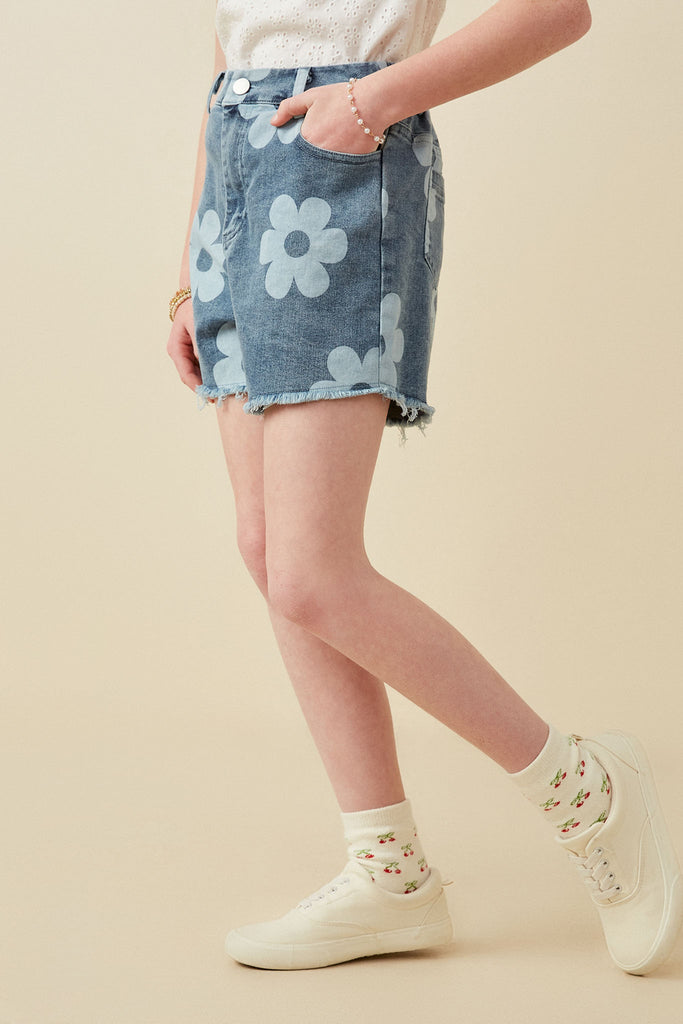 HAYDEN NIÑA SHORT DENIM PRINTED FLOWERS
