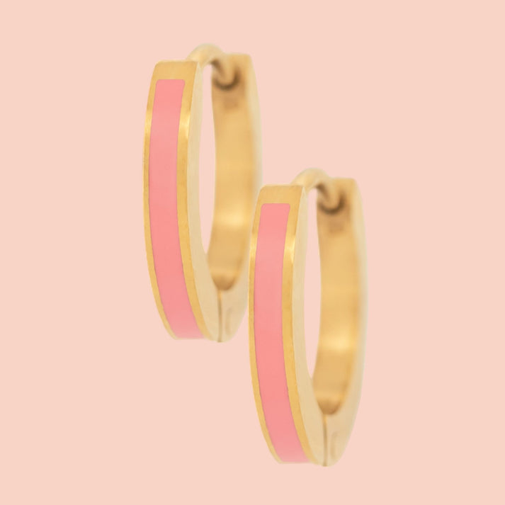 OH CLEMENTINE HUGGIE HOOP EARRINGS GOLD/BUBBLEGUM PINK