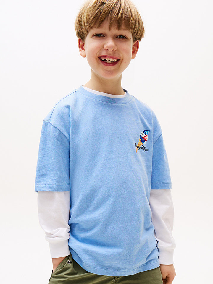 TOMMY HILFIGER NIÑO TSHIRT PHOTO PRINT SLUB CLOUDY BLUE