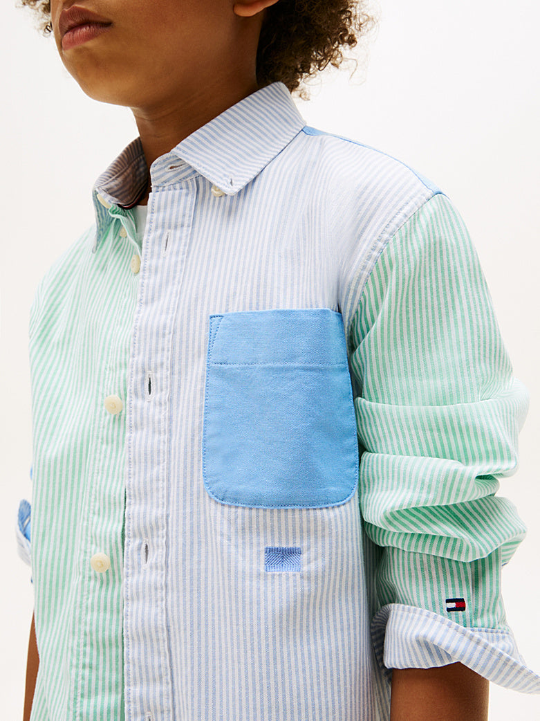 TOMMY HILFIGER NIÑO CAMISA STRIPE CLR BLOCK OXFORD CLOUDY BLUE