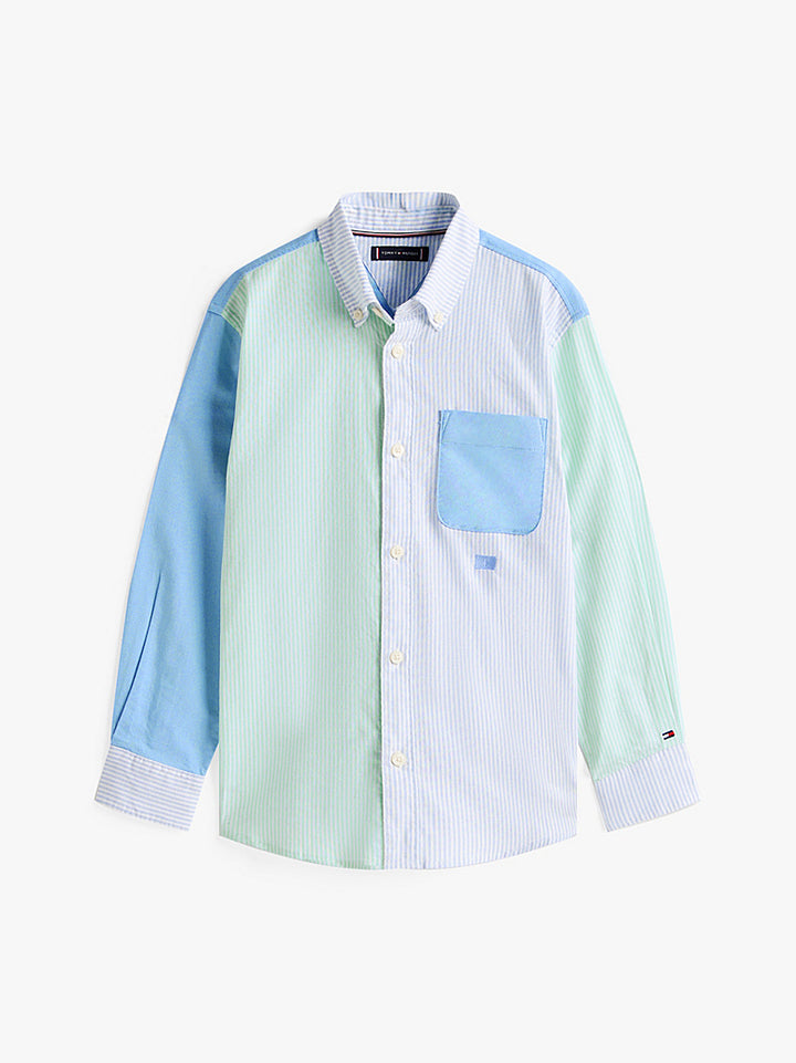TOMMY HILFIGER NIÑO CAMISA STRIPE CLR BLOCK OXFORD CLOUDY BLUE