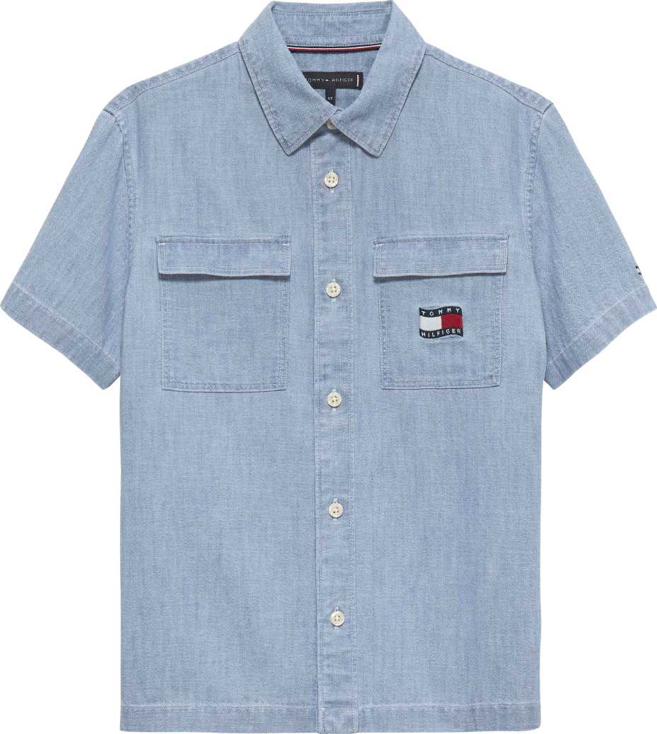 Tommy Hilfiger Camisa Wavy Flag Herringbon Denim Medium para Niño