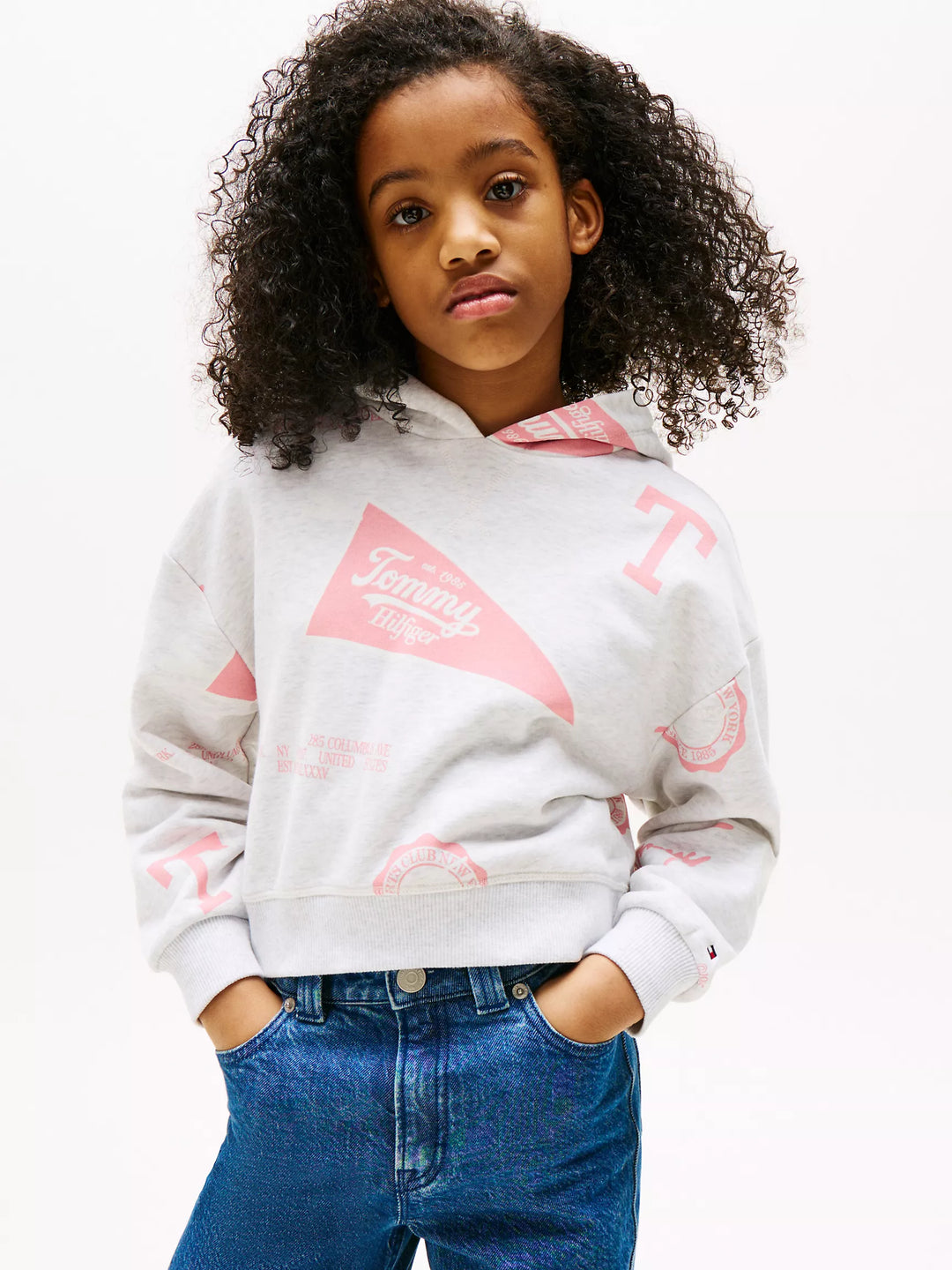 TOMMY HILFIGER NIÑA TSHIRT AOP HOODED SWEA GREY HEATHER/LIGHT PINK