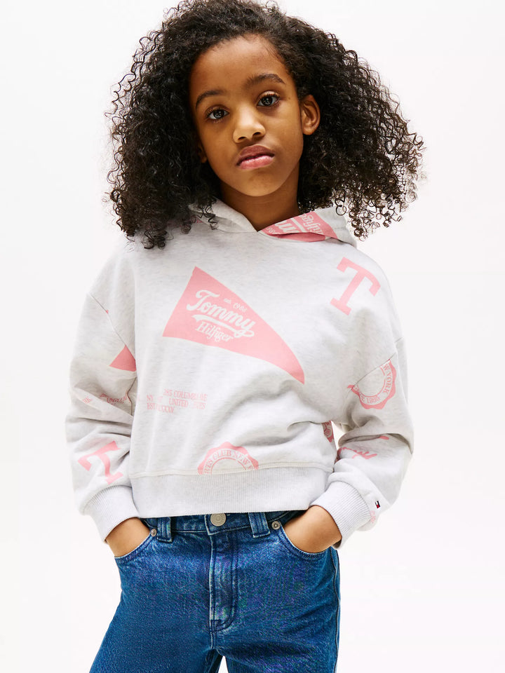 TOMMY HILFIGER NIÑA TSHIRT AOP HOODED SWEA GREY HEATHER/LIGHT PINK