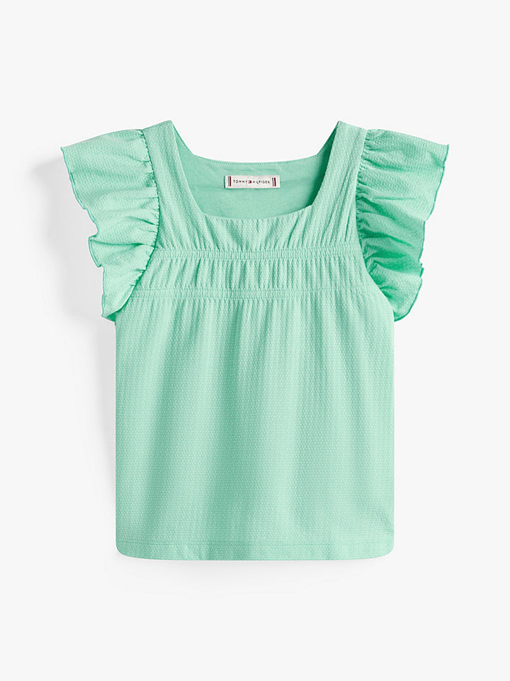 TOMMY HILFIGER NIÑA TSHIRT TEXTURED RUFFLE KNIT TOP MENTHOL
