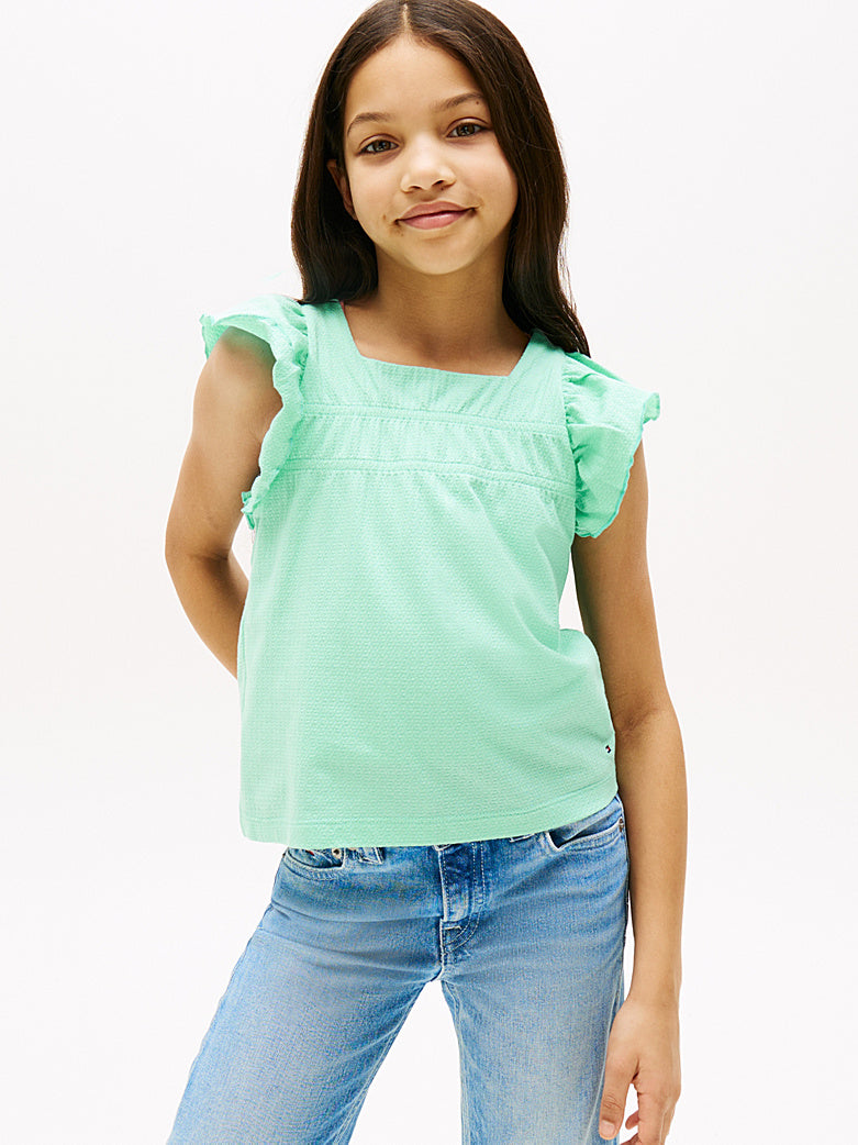 TOMMY HILFIGER NIÑA TSHIRT TEXTURED RUFFLE KNIT TOP MENTHOL