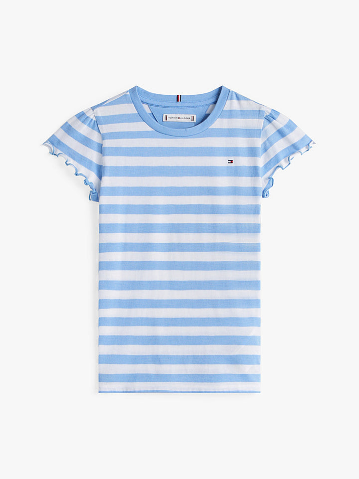 TOMMY HILFIGER NIÑA TSHIRT ESSENTIAL STRIPE RUFFLE CLOUDY BLUE