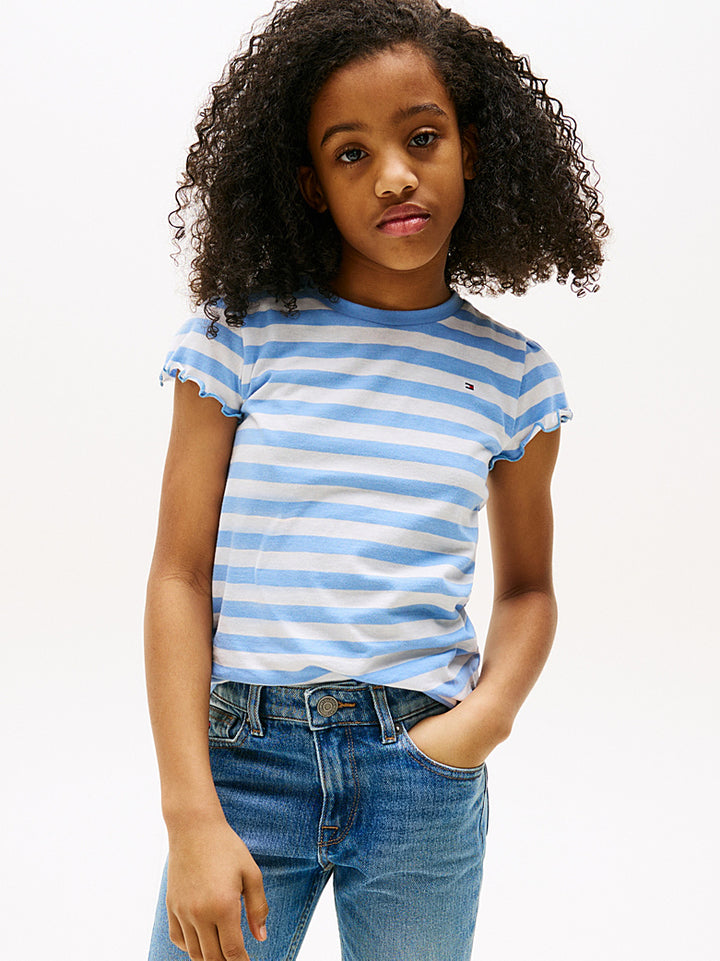 TOMMY HILFIGER NIÑA TSHIRT ESSENTIAL STRIPE RUFFLE CLOUDY BLUE