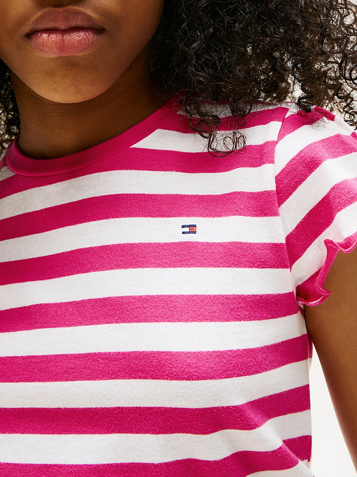 TOMMY HILFIGER NIÑA TSHIRT ESSENTIAL STRIPE RUFFLE JEWEL PINK