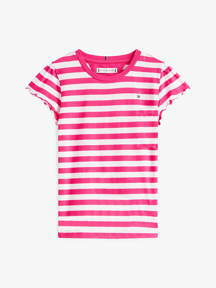 TOMMY HILFIGER NIÑA TSHIRT ESSENTIAL STRIPE RUFFLE JEWEL PINK