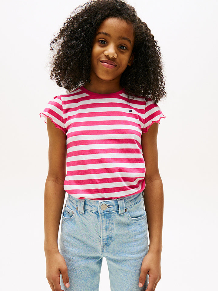 TOMMY HILFIGER NIÑA TSHIRT ESSENTIAL STRIPE RUFFLE JEWEL PINK