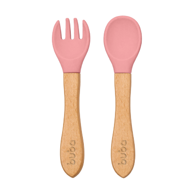 BUBA CUBIERTOS DE SILICONA Y BAMBÚ ROSA