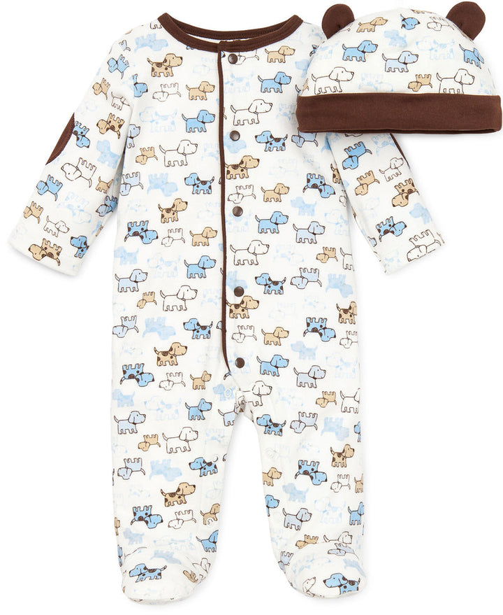 LITTLE ME BEBE NIÑO PIJAMA & HAT CUTE PUPPIES WHITE PRINT