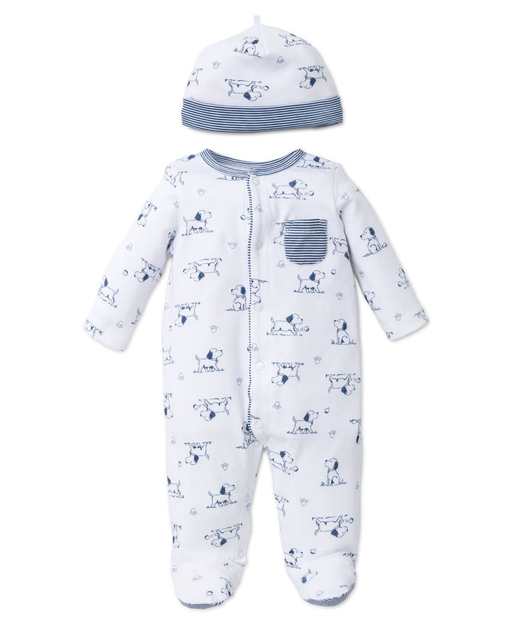 LITTLE ME BEBE NIÑO PIJAMA & HAT PUPPY TOILE WHITE PRINT