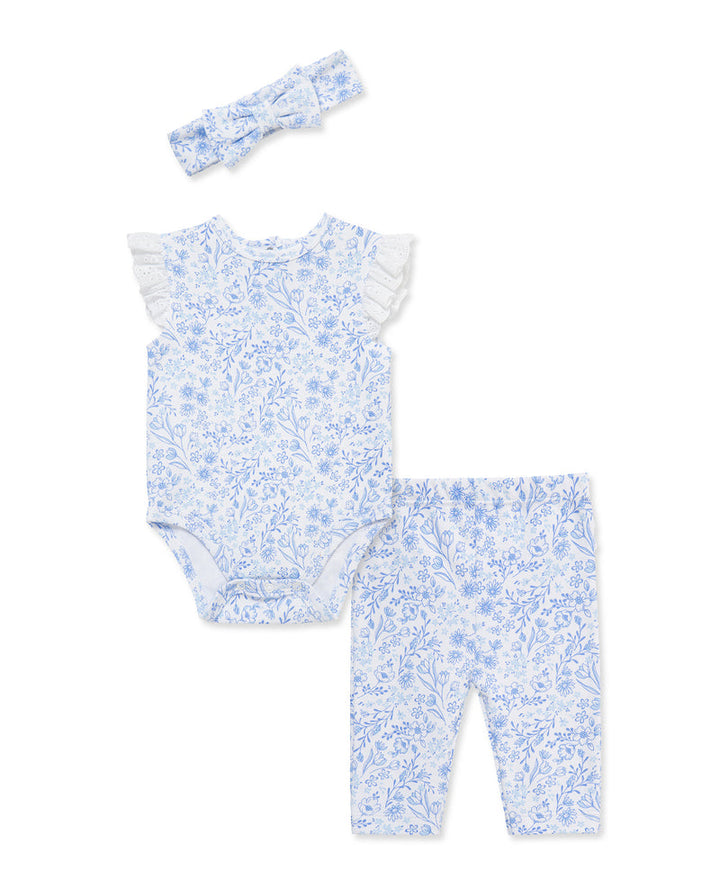 LITTLE ME BEBE NIÑA CONJ. DE PANTALON FLORAL EYELET