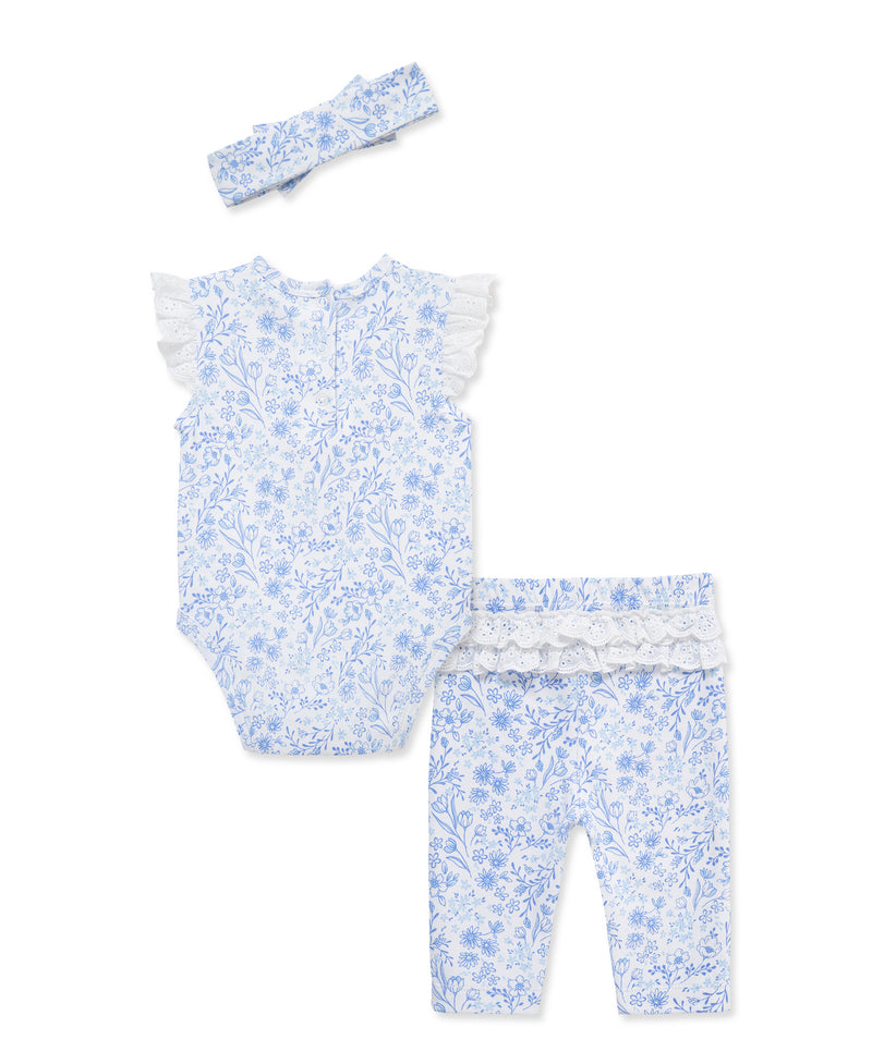 LITTLE ME BEBE NIÑA CONJ. DE PANTALON FLORAL EYELET