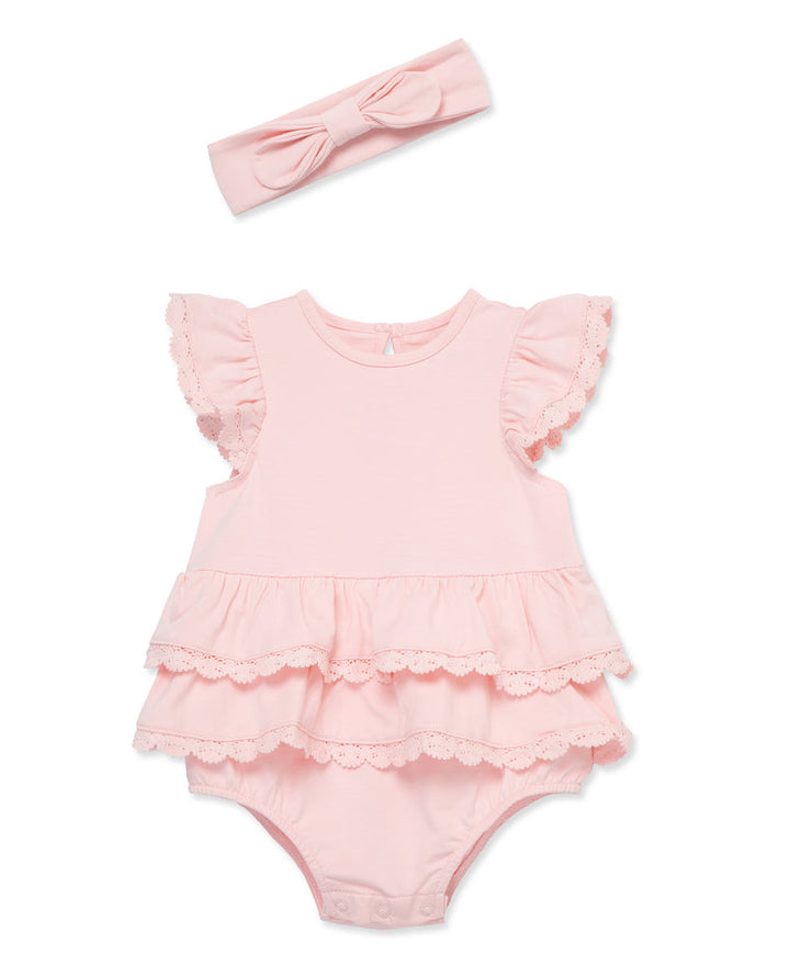 LITTLE ME BEBE NIÑA VESTIDO ESSENTIAL SOLIDS ROSE LACE BUBBLE PINK