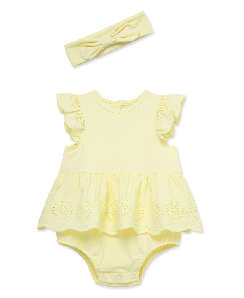 LITTLE ME BEBE NIÑA VESTIDO ESSENTIAL SOLIDS EYELET BUBBLE YELLOW