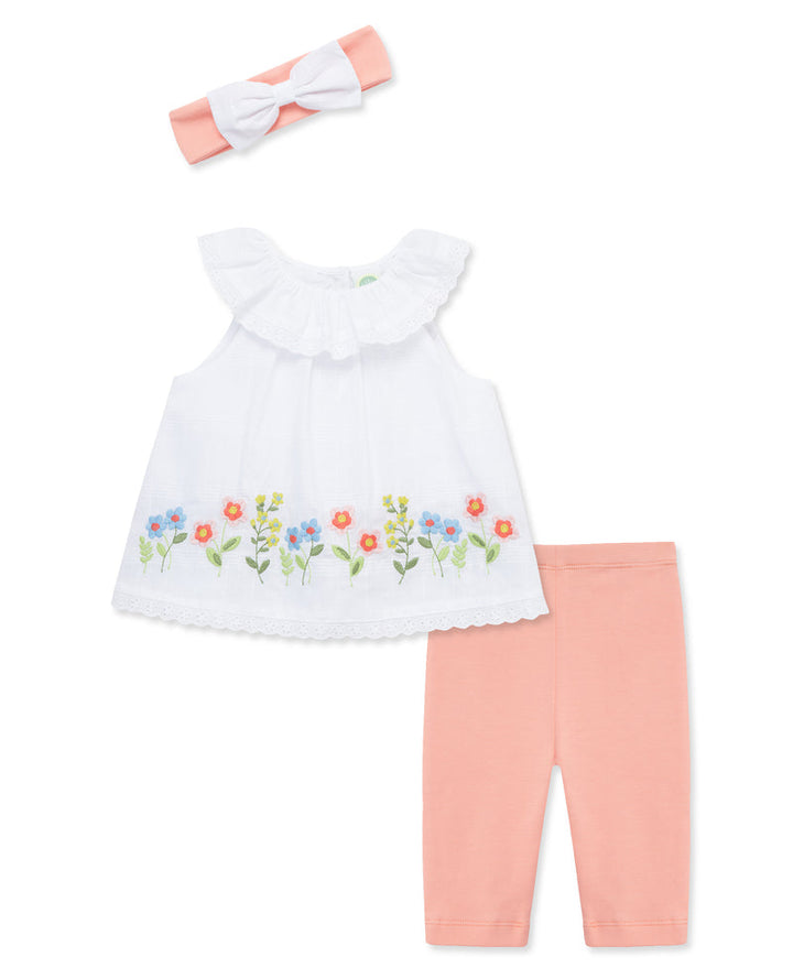 LITTLE ME BEBE NIÑA CONJ. DE PANTALON WOVEN TUNIC FLORAL BORDER PINK