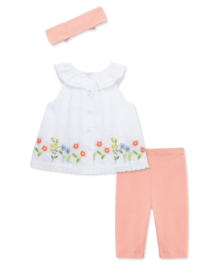 LITTLE ME BEBE NIÑA CONJ. DE PANTALON WOVEN TUNIC FLORAL BORDER PINK