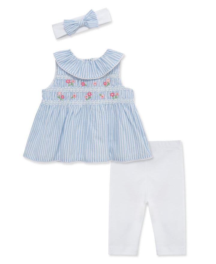 LITTLE ME BEBE NIÑA CONJ. DE PANTALON LEGGING SMOCK FLORAL BLUE/WHITE