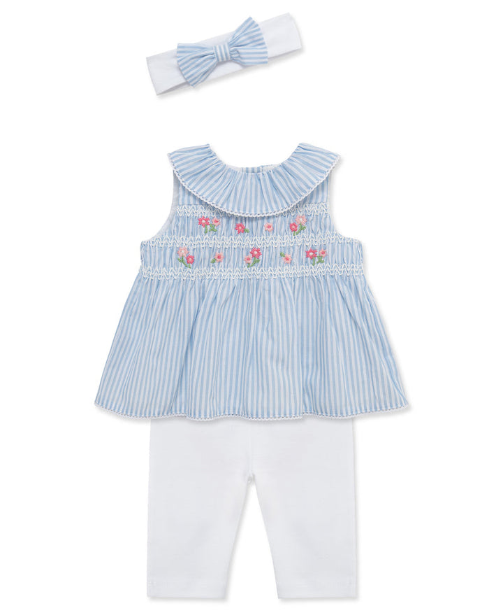 LITTLE ME BEBE NIÑA CONJ. DE PANTALON LEGGING SMOCK FLORAL BLUE/WHITE