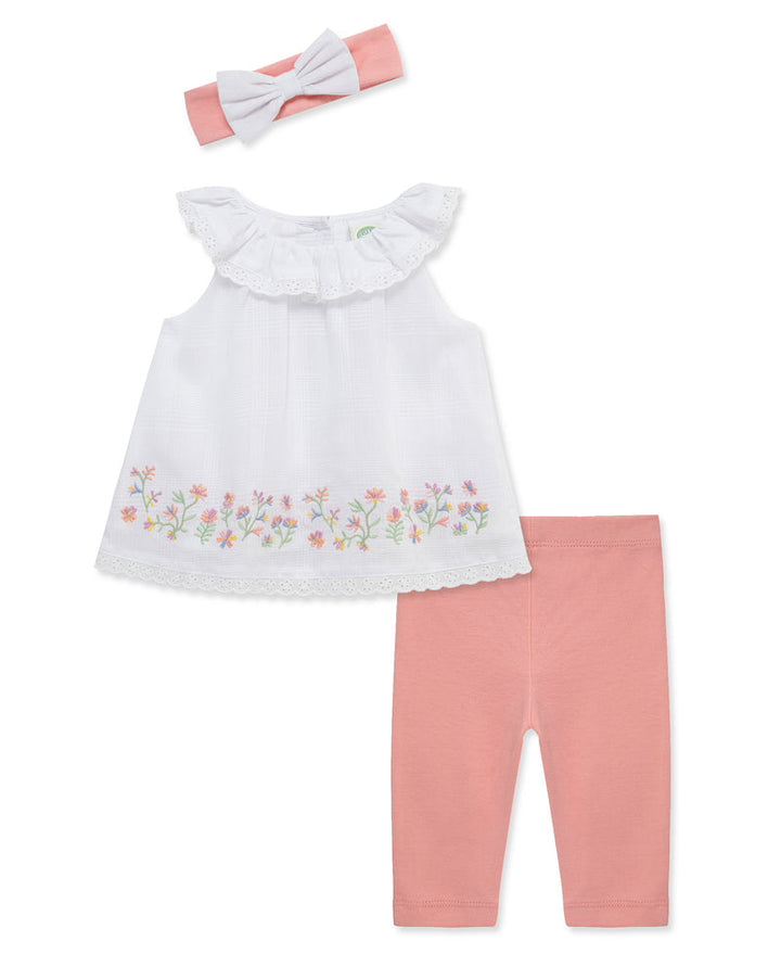 LITTLE ME BEBE NIÑA CONJ. DE PANTALON LEGGING GARDEN BORDER WHITE/PINK