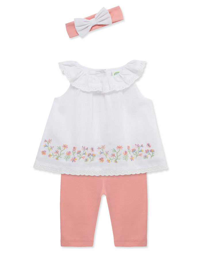 LITTLE ME BEBE NIÑA CONJ. DE PANTALON LEGGING GARDEN BORDER WHITE/PINK