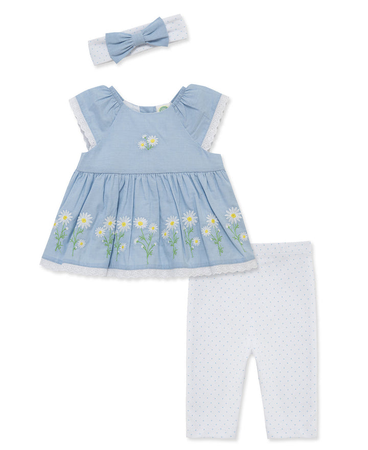 LITTLE ME BEBE NIÑA CONJ. DE PANTALON LEGGING DAISY BORDER BLUE/WHITE