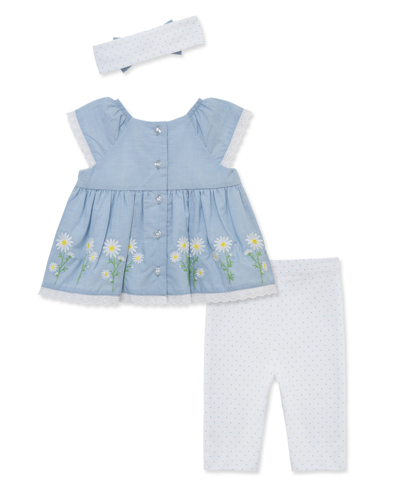 LITTLE ME BEBE NIÑA CONJ. DE PANTALON LEGGING DAISY BORDER BLUE/WHITE