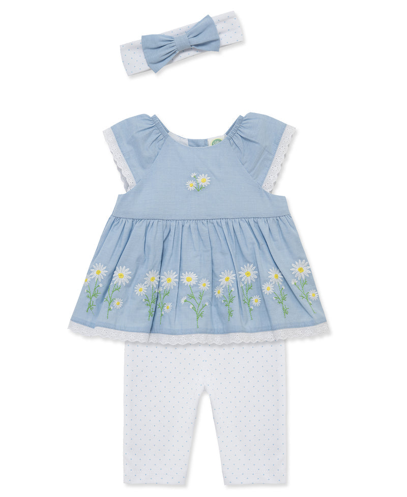 LITTLE ME BEBE NIÑA CONJ. DE PANTALON LEGGING DAISY BORDER BLUE/WHITE