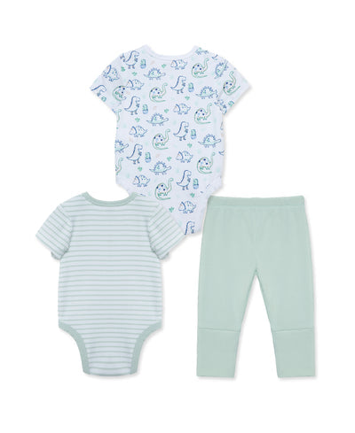 LITTLE ME BEBE NIÑO CONJ. DE SHORT DINO FRIENDS GREEN 3PZS