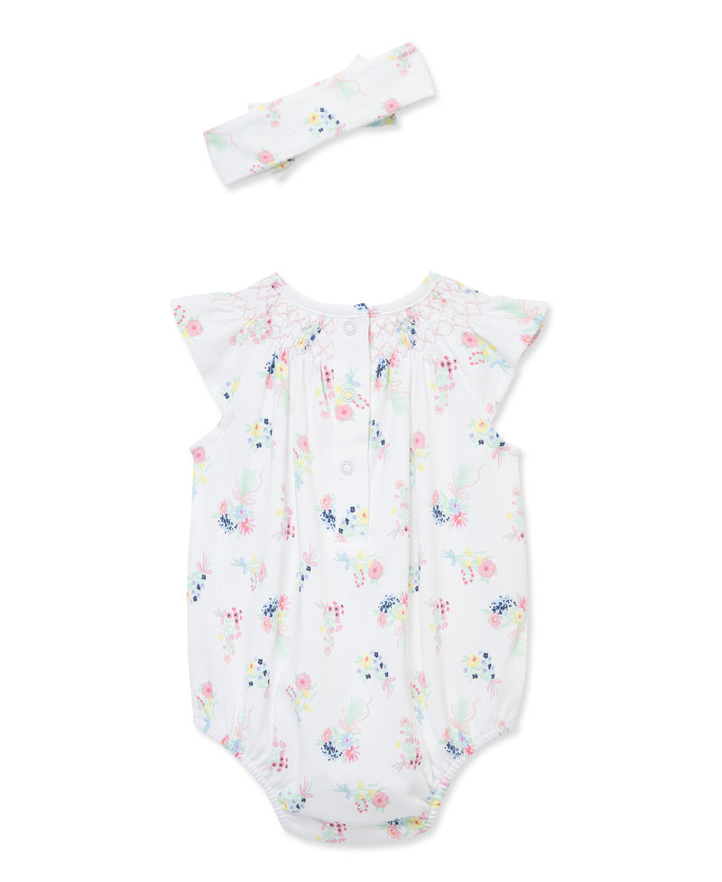 LITTLE ME BEBE NIÑA BODY & HEADBAND SMOCKED WHITE MULTI