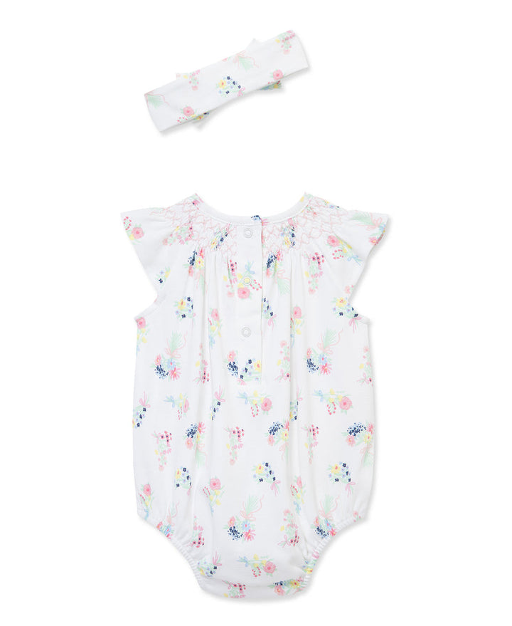 LITTLE ME BEBE NIÑA BODY & HEADBAND SMOCKED WHITE MULTI