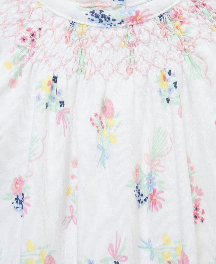 LITTLE ME BEBE NIÑA BODY & HEADBAND SMOCKED WHITE MULTI
