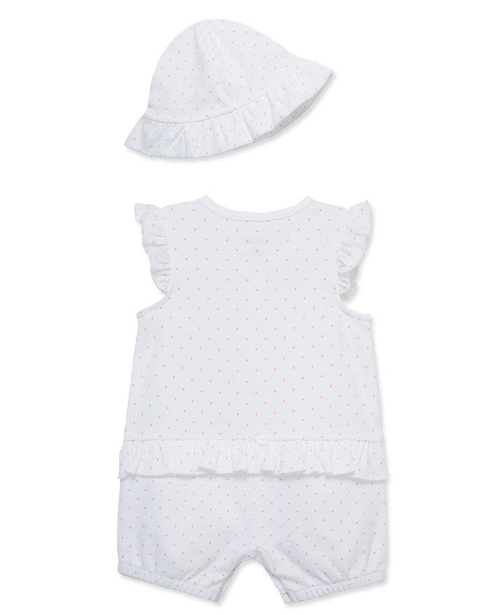 LITTLE ME BEBE NIÑA ROMPER FLORAL BREEZE SAILBOATS HAT PINK