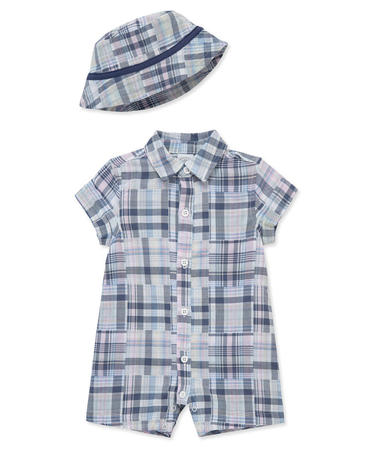 LITTLE ME BEBE NIÑO CONJ. DE OVEROL & HAT PLAID