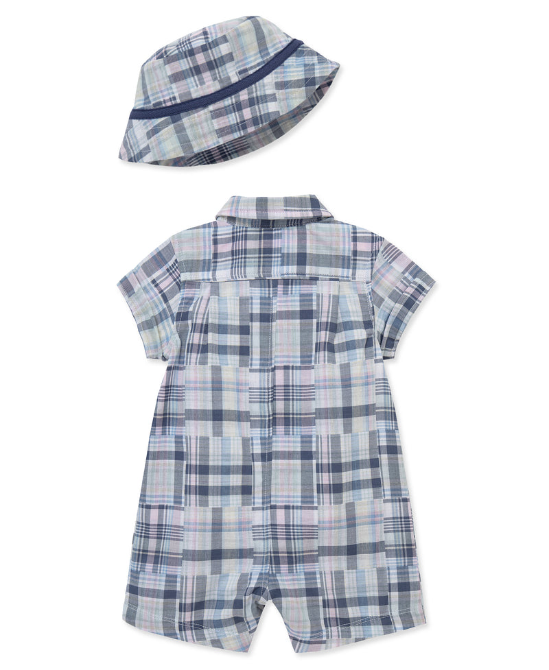 LITTLE ME BEBE NIÑO CONJ. DE OVEROL & HAT PLAID