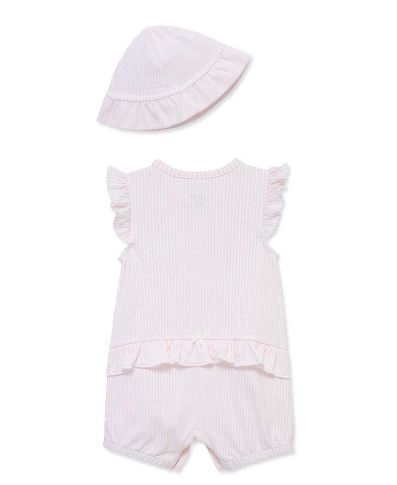 LITTLE ME BEBE NIÑA CONJ. DE OVEROL & HAT PICNIC PINK