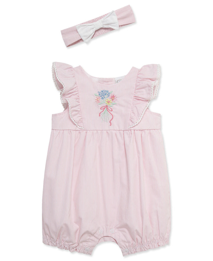 LITTLE ME BEBE NIÑA ROMPER & HEADBAND BOUQUET PINK