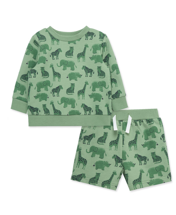 LITTLE ME BEBE NIÑO CONJ. DE SHORT ACTIVE SAFARI GREEN