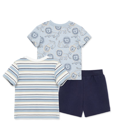 LITTLE ME NIÑO CONJ. DE SHORT LION BLUE 3PCS