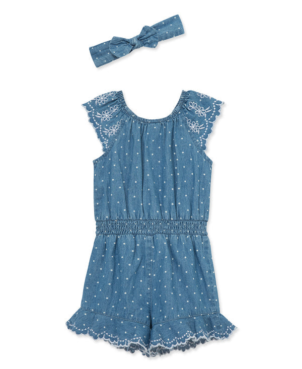 LITTLE ME NIÑA ROMPER WOVEN CHAMBRAY BLUE