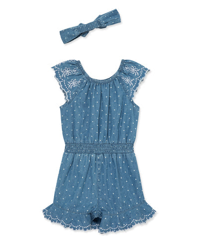 LITTLE ME NIÑA ROMPER WOVEN CHAMBRAY BLUE