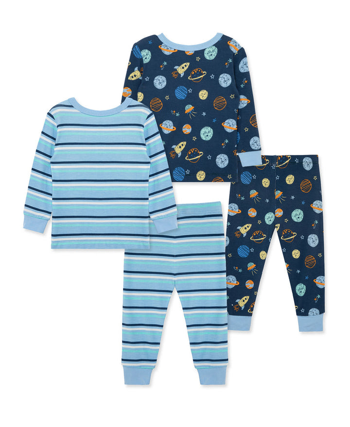 LITTLE ME NIÑO PIJAMA BAMBOO SPACE BLUE 4PCS