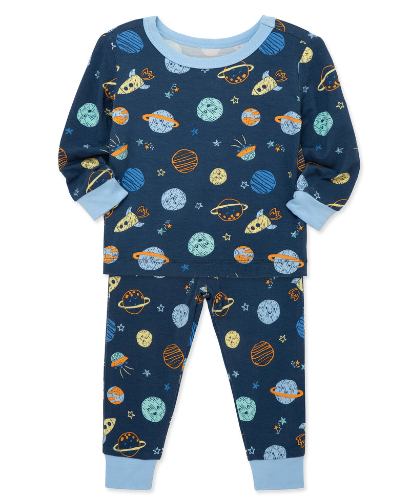 LITTLE ME NIÑO PIJAMA BAMBOO SPACE BLUE 4PCS